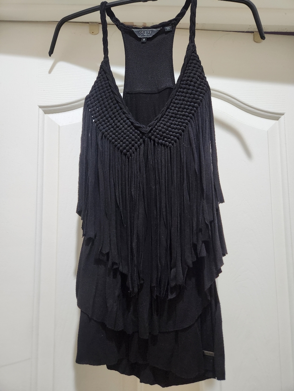 GUESS Black Braided Fringe Halter Camisole